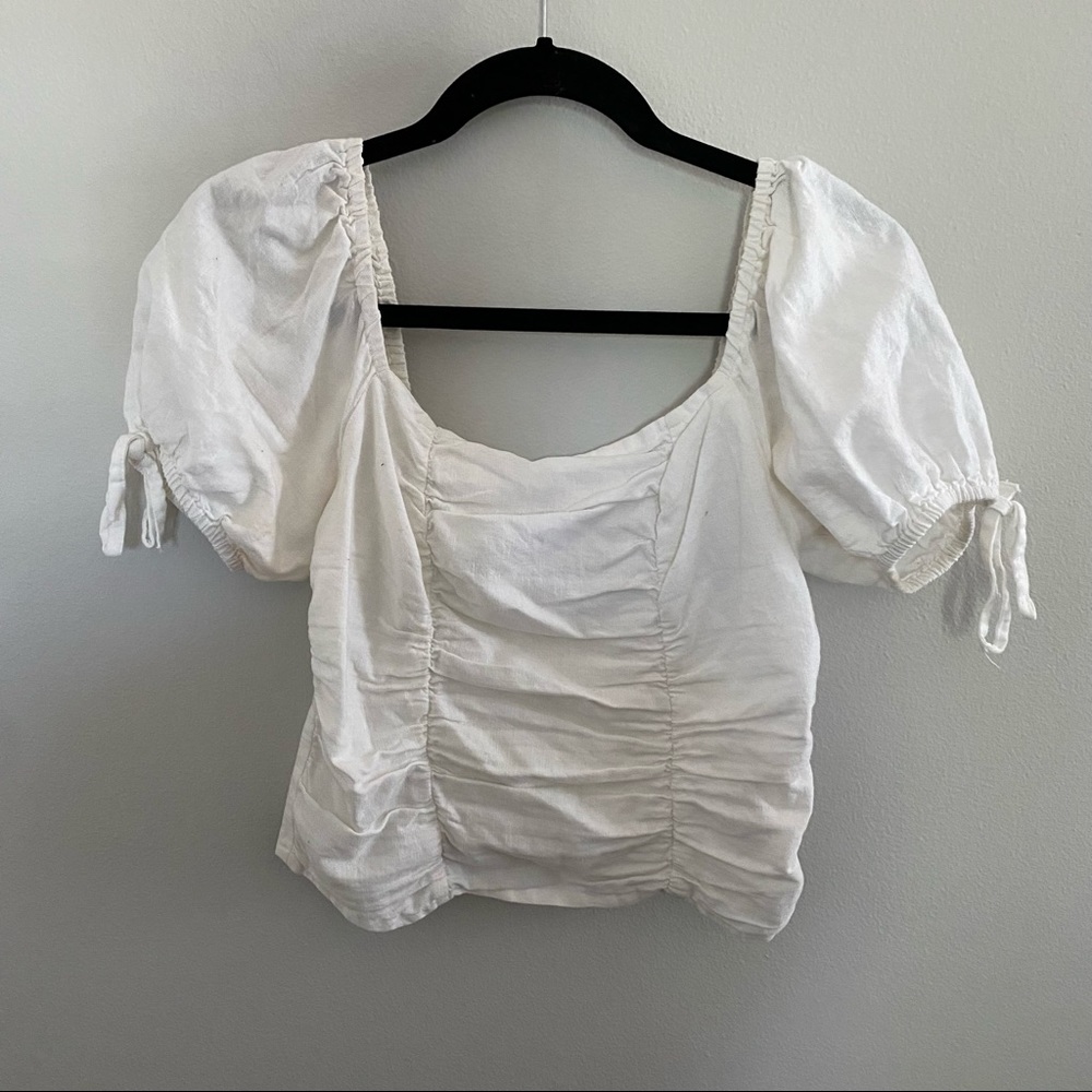 ASOS White Linen Puff Sleeve Crop Top